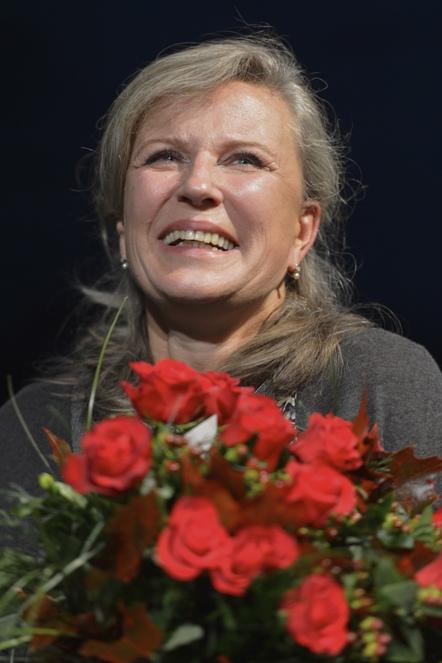 Aktorka Krystyna Janda po premierze swojego monodramu "Danuta W.", 11 bm. w Teatrze Wybrzeże w Gdańsku.